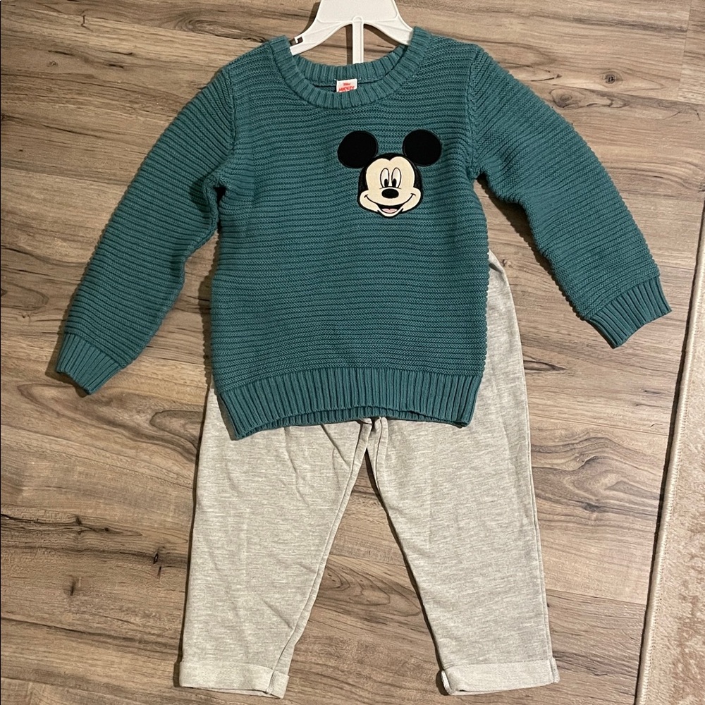 Teal Mickey Mouse Sweater with Gray Pantsuit Set NWT